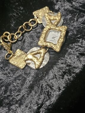 Jensen Gold-Tone Textured Charm Bracelet Watch